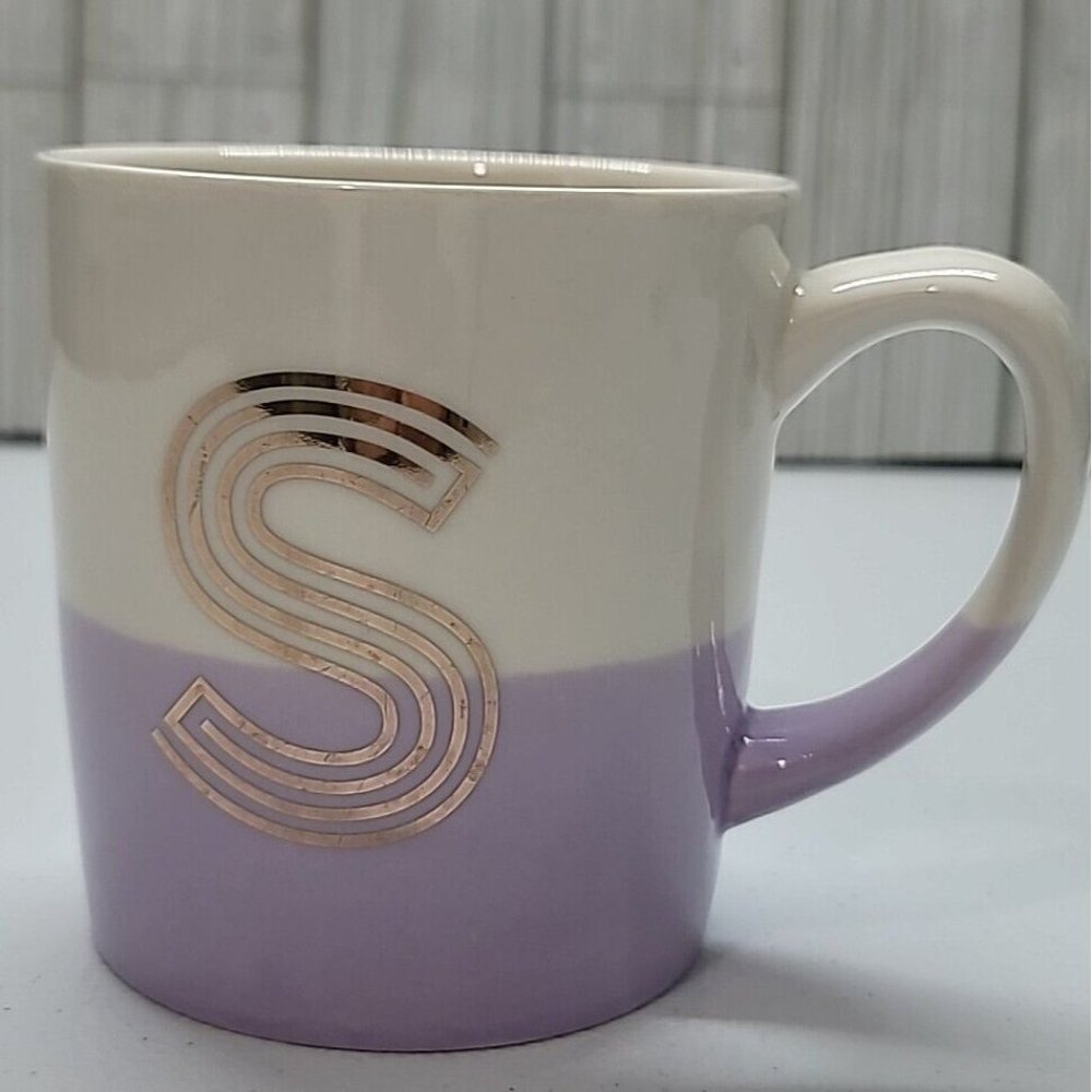 Modern Expressions “S” Monogram Mug Purple White Gold
